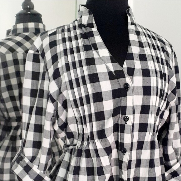 Coupe Collection Black and White Plaid Button Shirt Tie Waist Size Medium - Picture 4 of 15